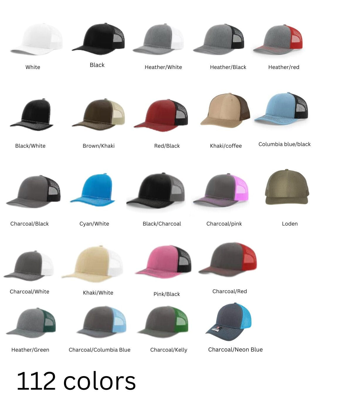 Custom embroidery or leather patch hats on Richardson 112 or 168