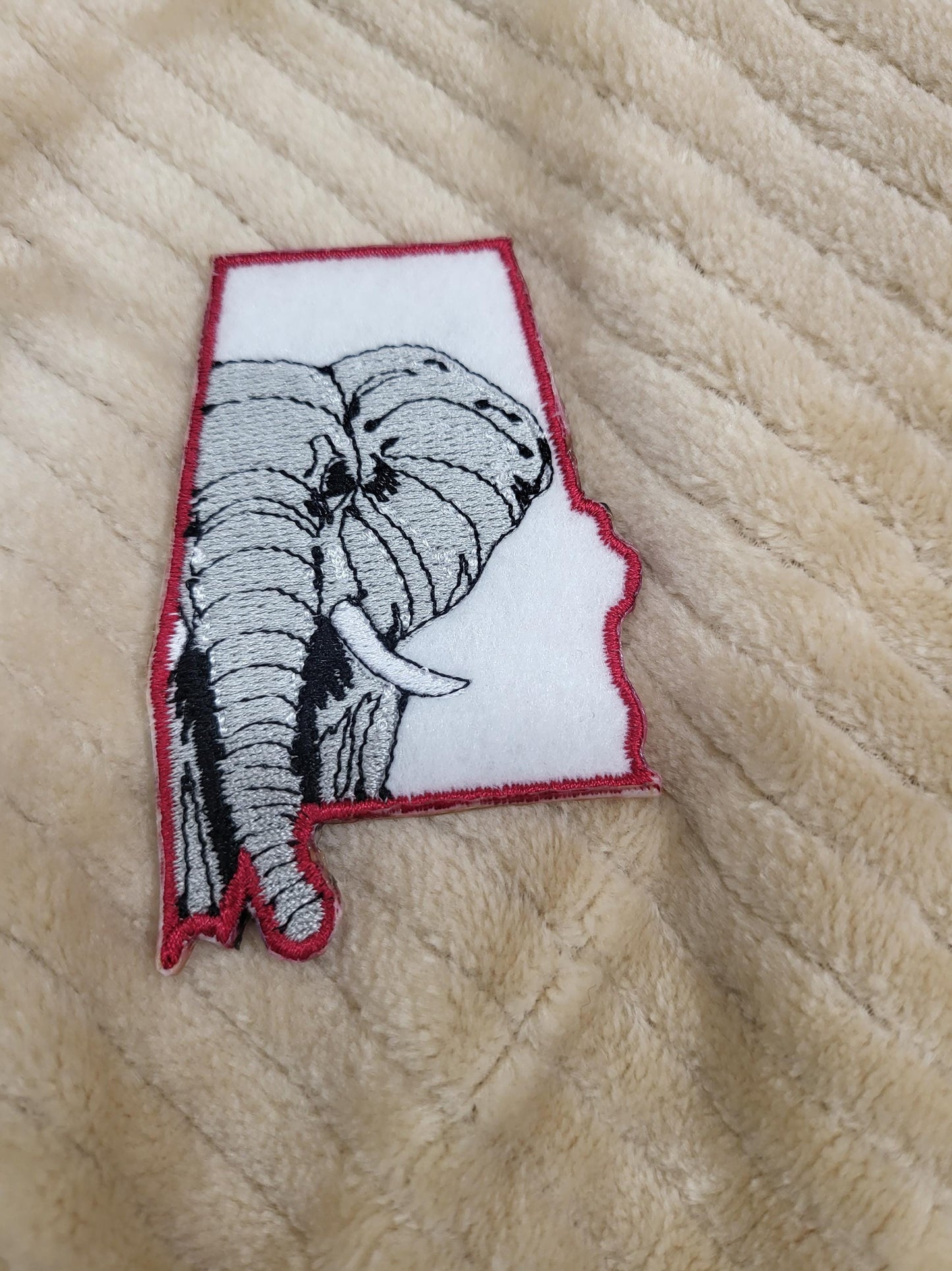 Football in crimson iron-on embroidered patches. Set of 5 or individual patches.