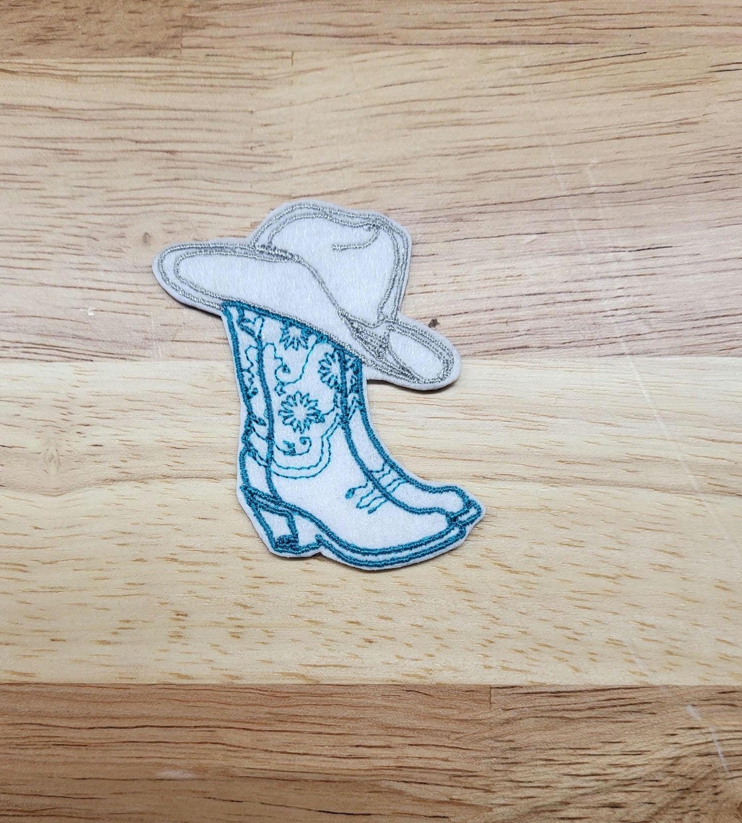Set of 2 Embroidered iron-on cowboy boot patches.