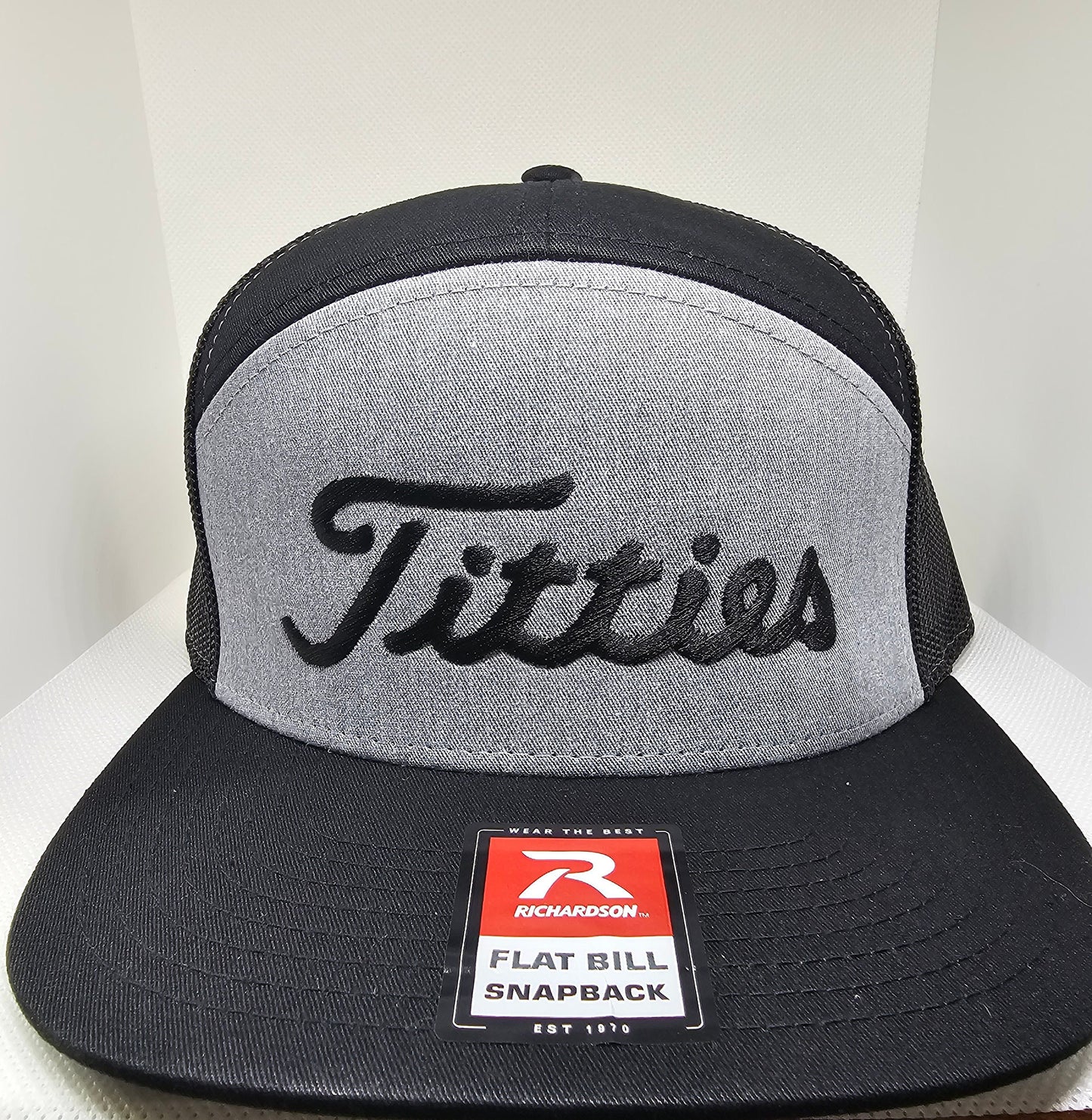 Ti**ies embroidered hat on a Richardson 112 trucker round bill or 168 flat bill hat