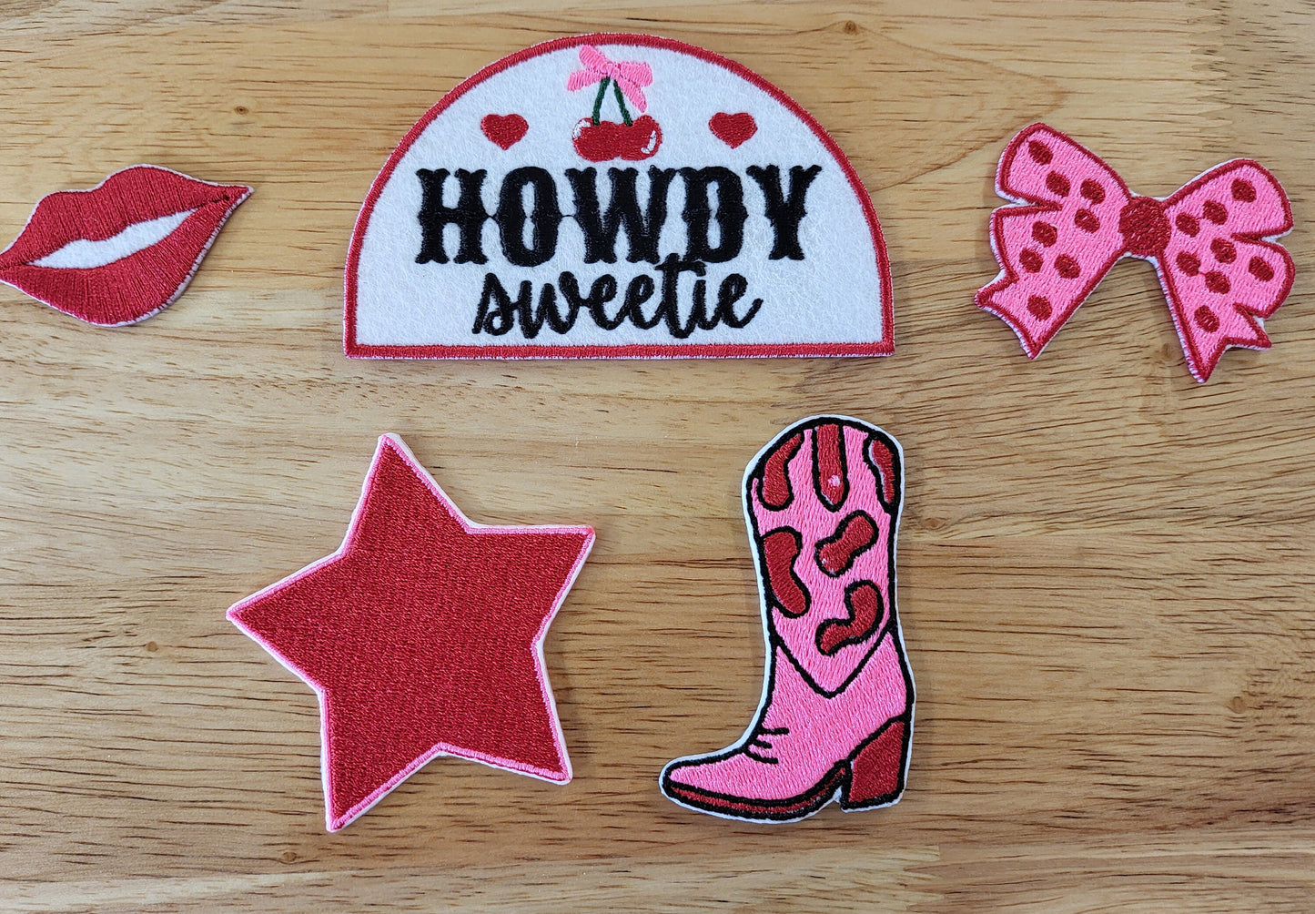 Howdy Sweetie embroidered iron-on patch set. Set of 5.