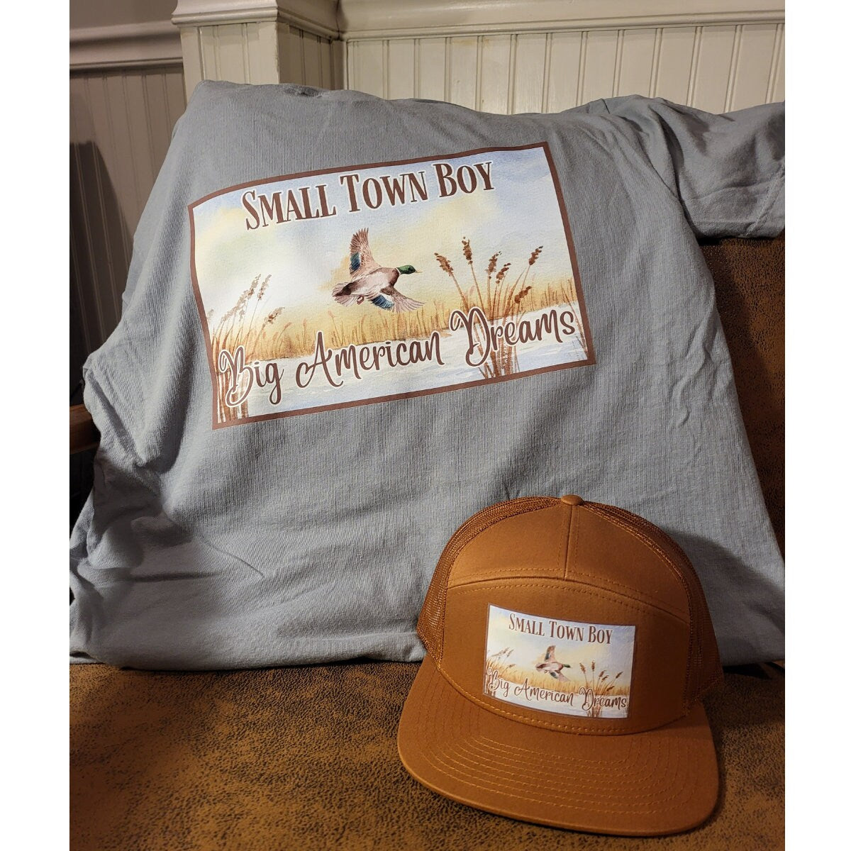 Small Town Boy Big American Dreams Comfort Color or Next Level Tee with Mallard Duck Image