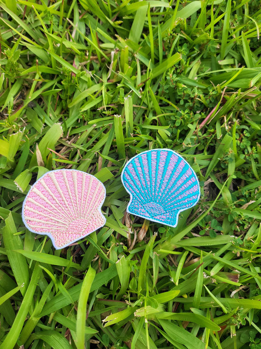 Shell iron on or sew on embroidered patches for hats, shirts, bags-set of 3