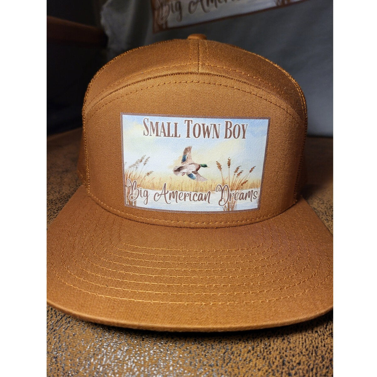Small Town Boy Big American Dreams dtf transfer on Richardson 112 or 168