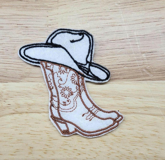 Set of 2 Embroidered iron-on cowboy boot patches.