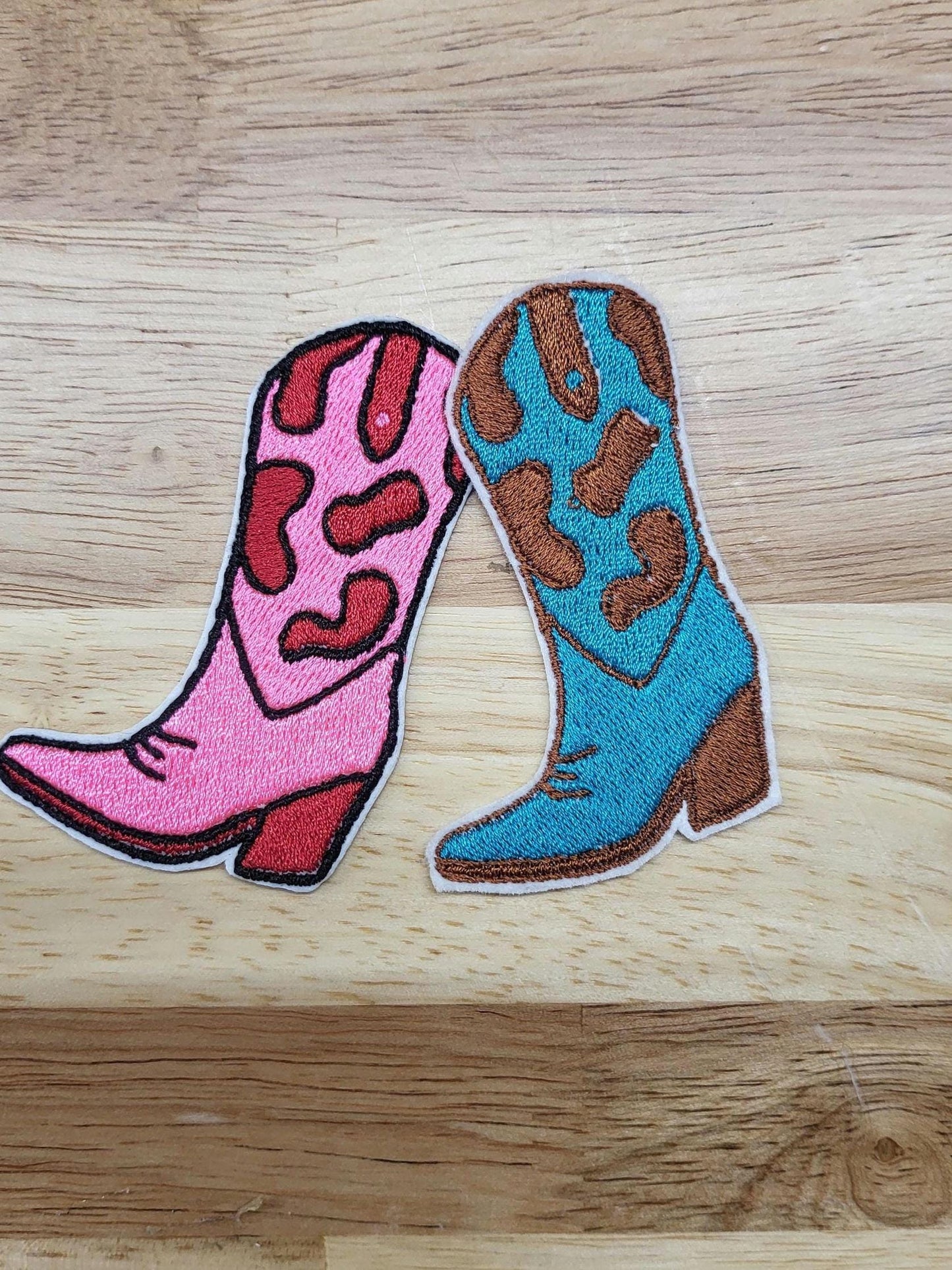 Set of 2 Embroidered iron-on cowboy boot patches.