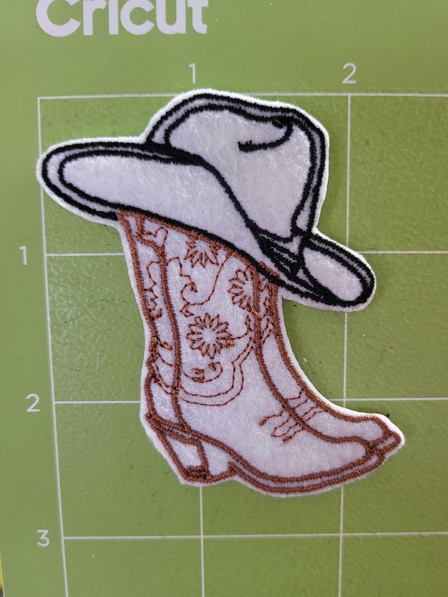 Set of 2 Embroidered iron-on cowboy boot patches.