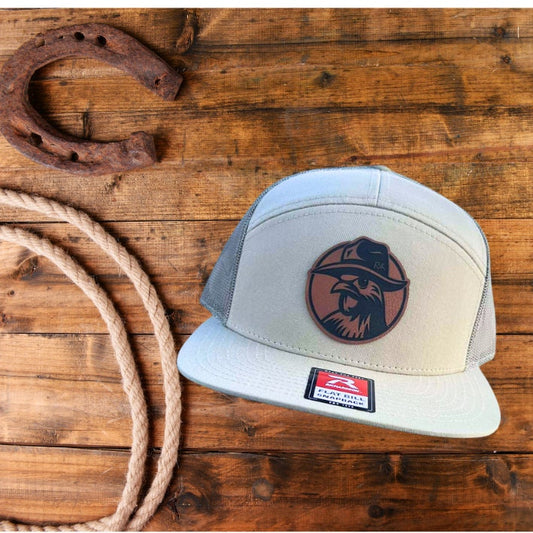 Cowboy or Snapback Rooster leatherette patch on Richardson 112 or 168 roundbill or flatbill snapback