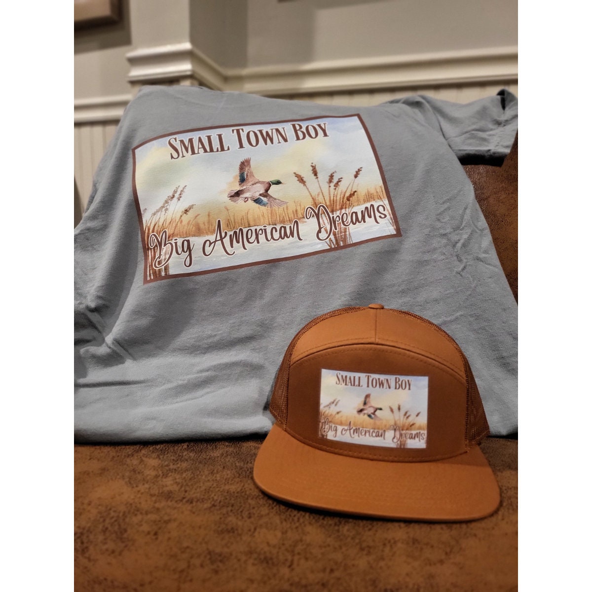 Small Town Boy Big American Dreams Comfort Color or Next Level Tee with Mallard Duck Image