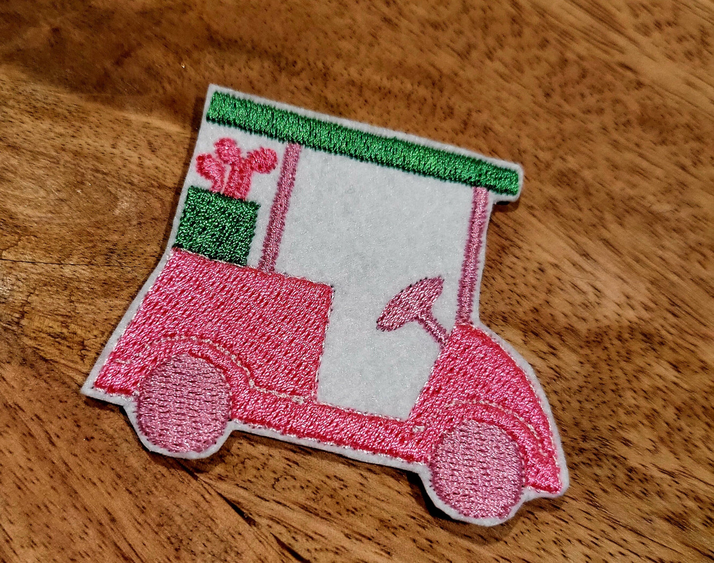 Putts and Prosecco golf themed pink and green iron on or sew on embroidered patches. Set of 6.