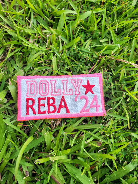 Dolly and Reba 2024 Embroidered Iron on or sew on patch for hats, bags, or other materials. 4.5 x 2.5 inches