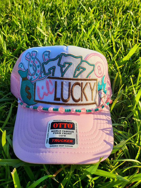 lil' Lucky embroidered iron-on patch set includes 8 ball, dice, Lucky 7s, money bag, and horseshoes.